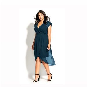 City Chic wrap swing dress - emerald